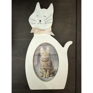Vintage Cat Shaped Photo Holder 4.5x3 Frame White Wire Whiskers